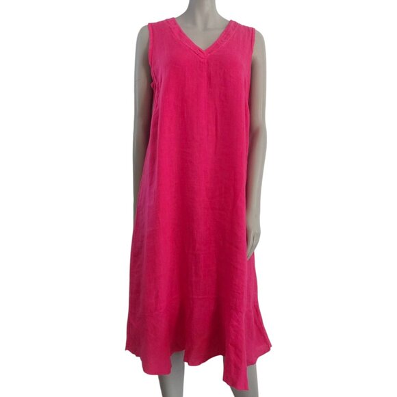 Francesca Bettini Dresses & Skirts - Pink Italian Linen Shift Dress Small Midi Length Sleeveless Relaxed Fit V Neck